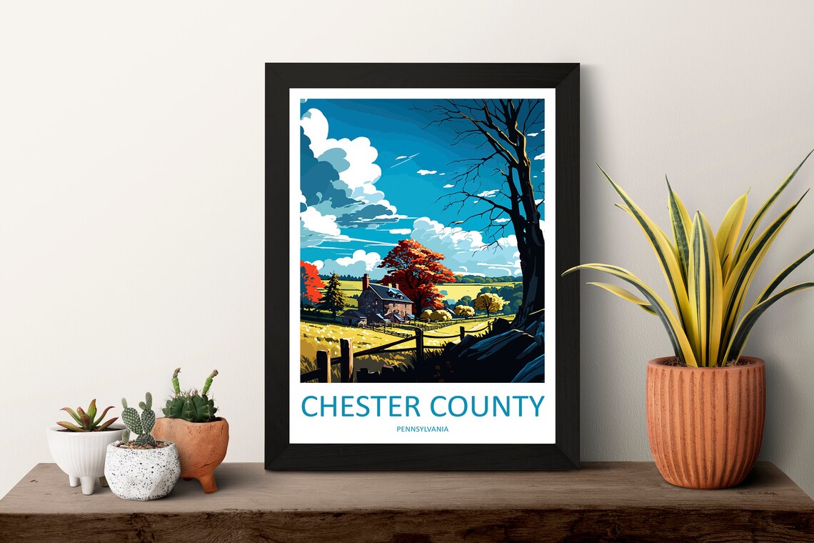 Chester County Pennsylvania Autumn Farmhouse Vintage Art Poster - Image 3