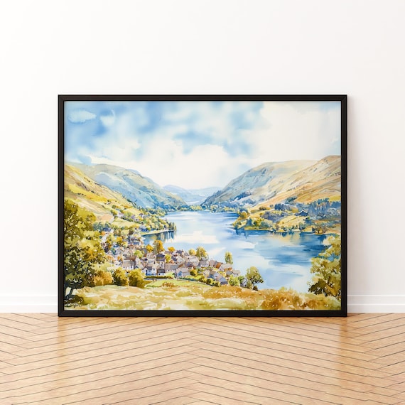 Glenridding England Village Watercolor Poster Ullswater Autumn Scenic Art