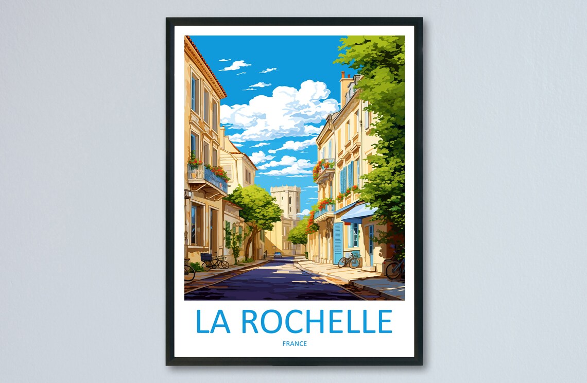 La Rochelle France Old Town Street Illustrated Travel Poster