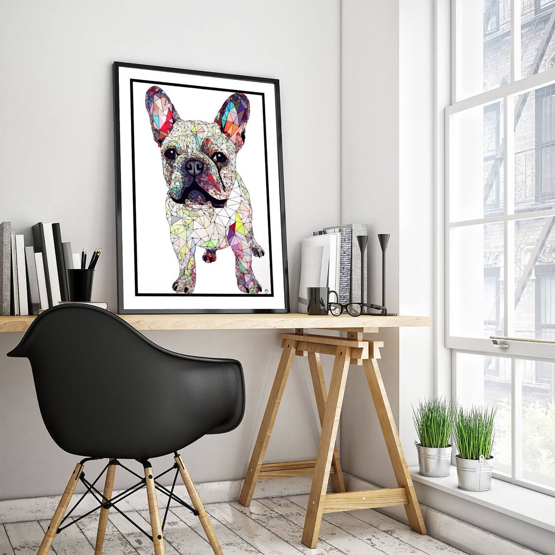 French Bulldog Covered In Colorful Paper, Art Print - Image 3