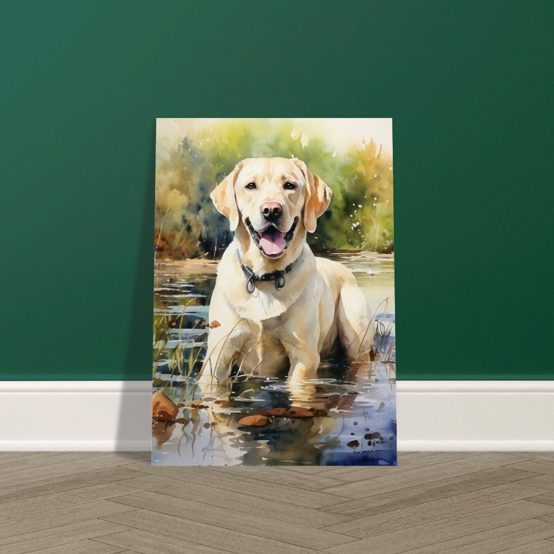 Yellow Labrador Standing River Watercolour Painting Dog Art Poster - Image 2