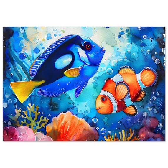 Blue Tang And Clown Fish Watercolour Print