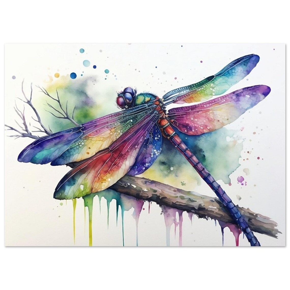 Dragonfly Watercolour Painting Art Print, Wall Decor