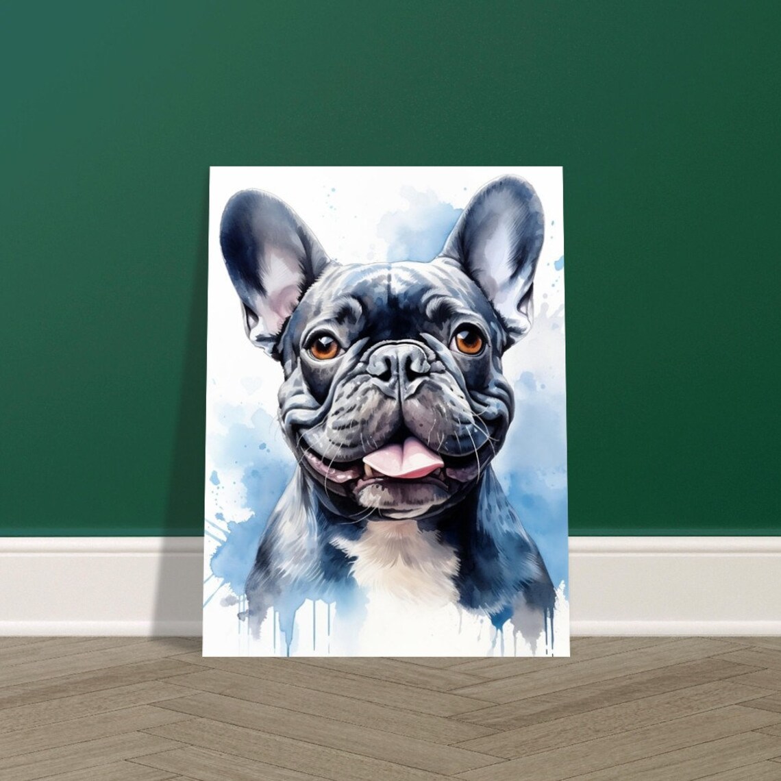French Bulldog Watercolor Grey Blue Poster Print - Image 3