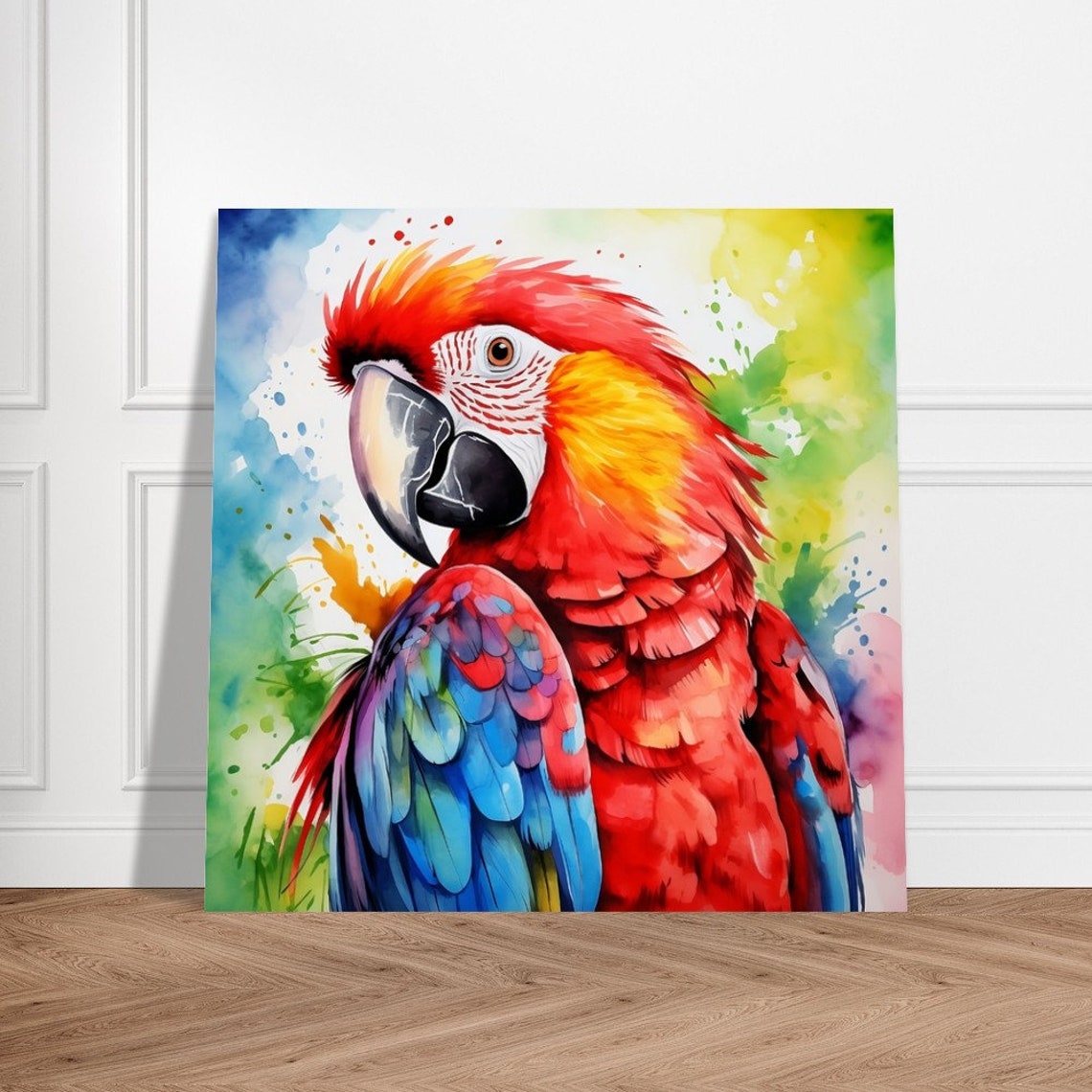 Scarlet Macaw Parrot Watercolour Portrait Vibrant Tropical Art Poster - Image 3