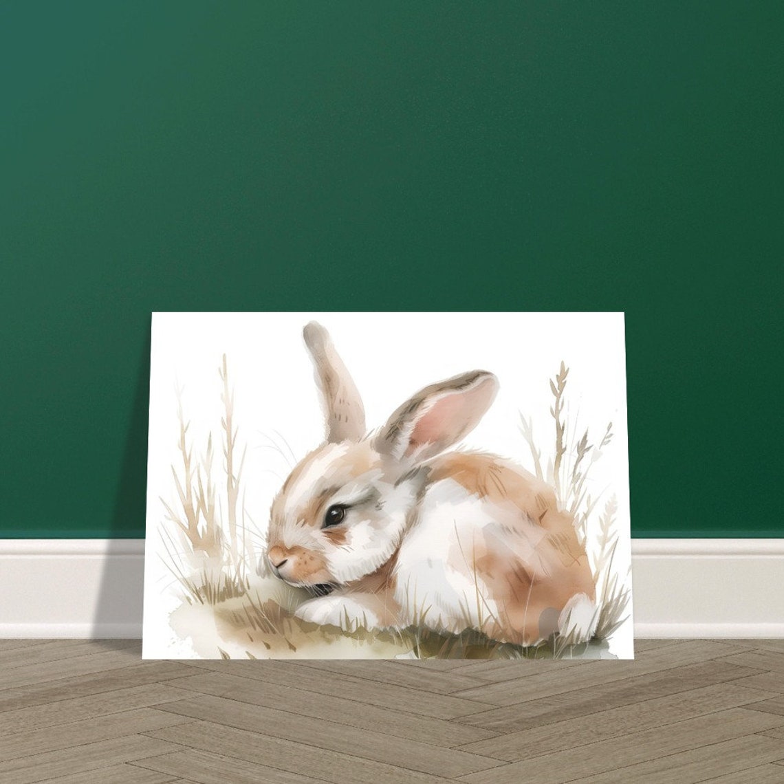 Tender Bunny Resting in Grass Watercolour Cute Spring Animal Poster - Image 4