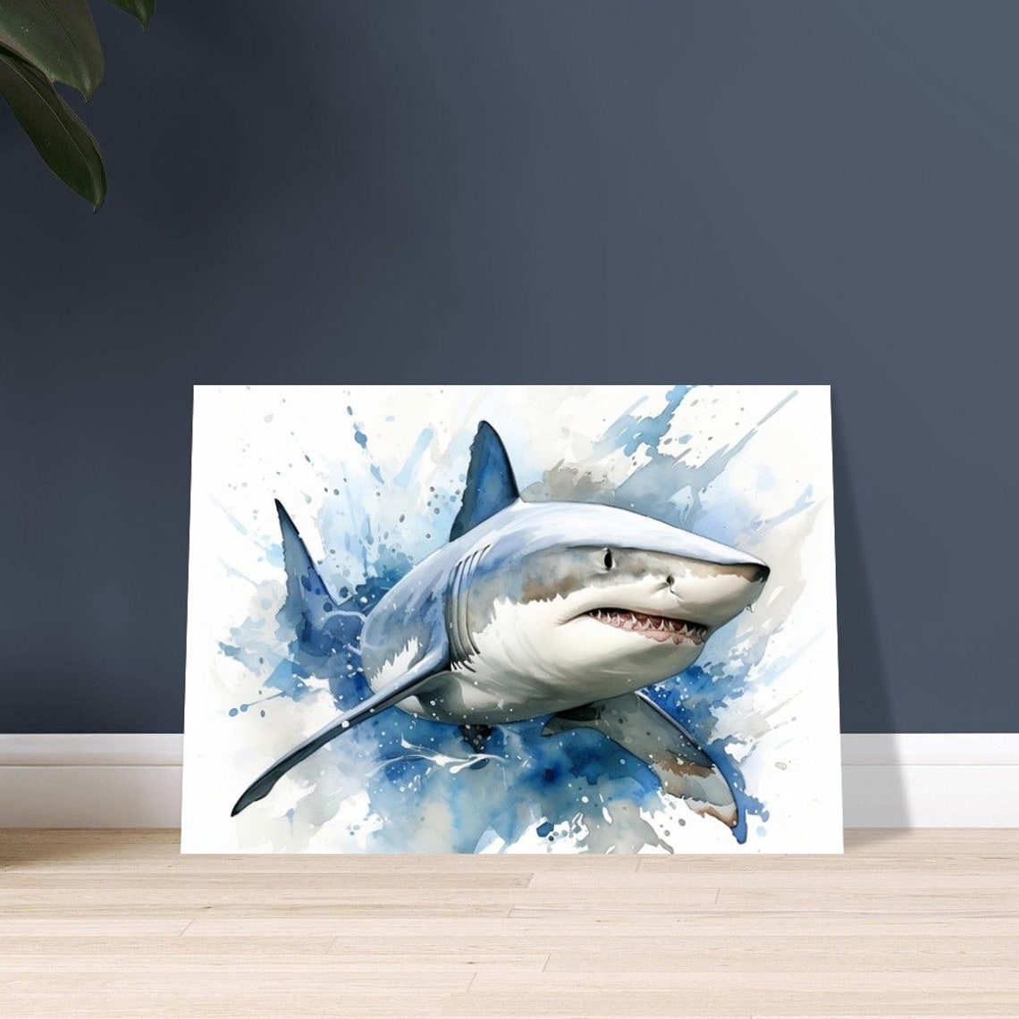 Great White Shark Swimming Fast Watercolour Ocean Animal Poster - Image 3
