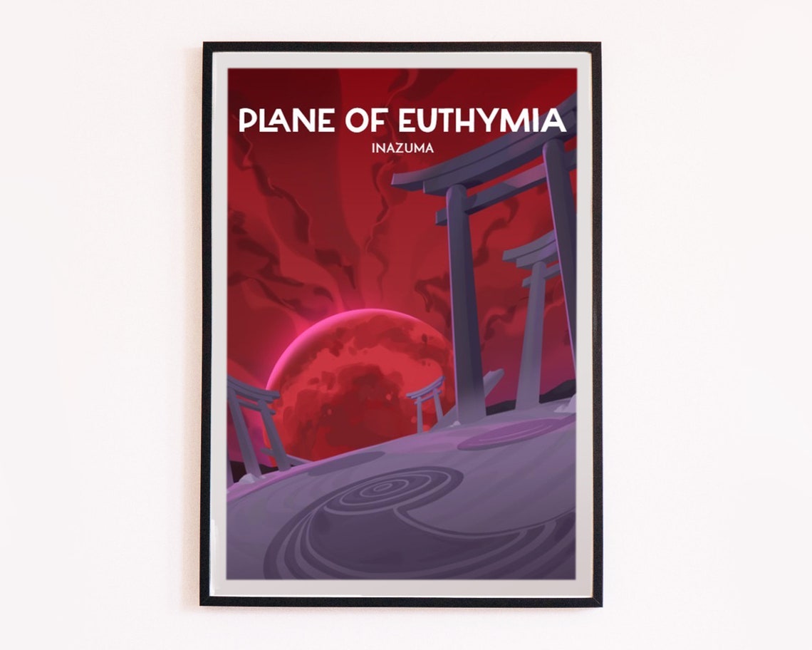 Plane of Euthymia Inazuma Genshin Impact Red Moon Anime Poster