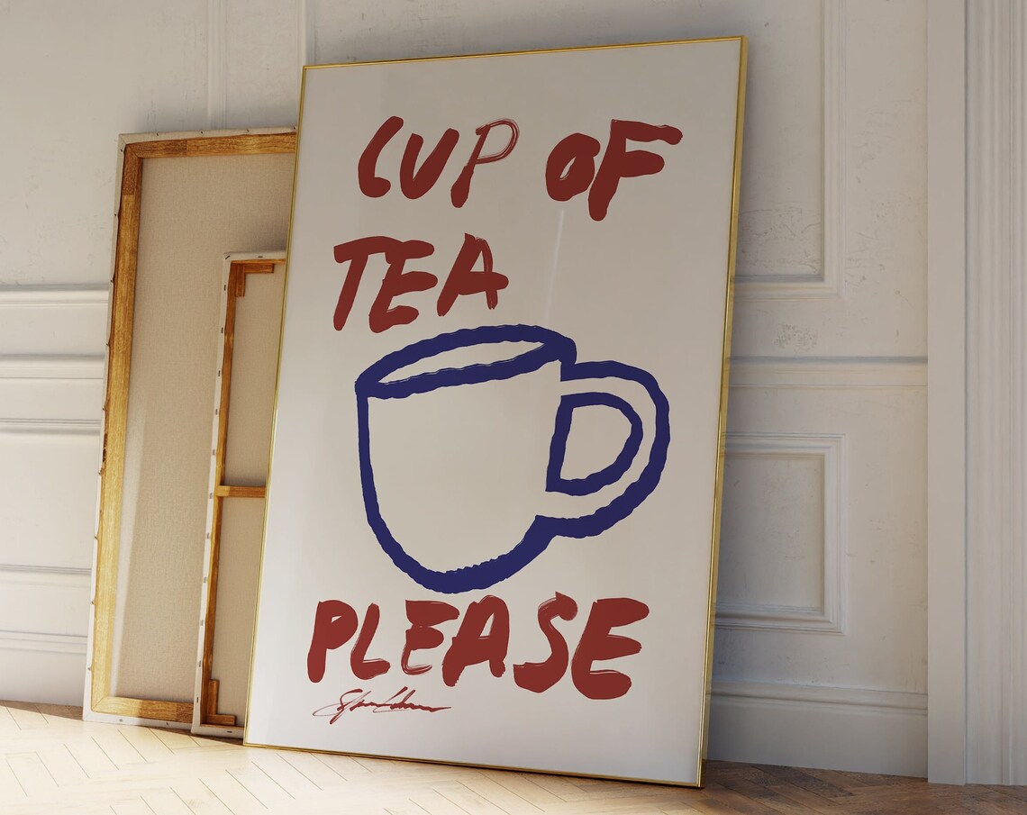 Cup Of Tea Please Poster, Mid-Century Kitchen Print