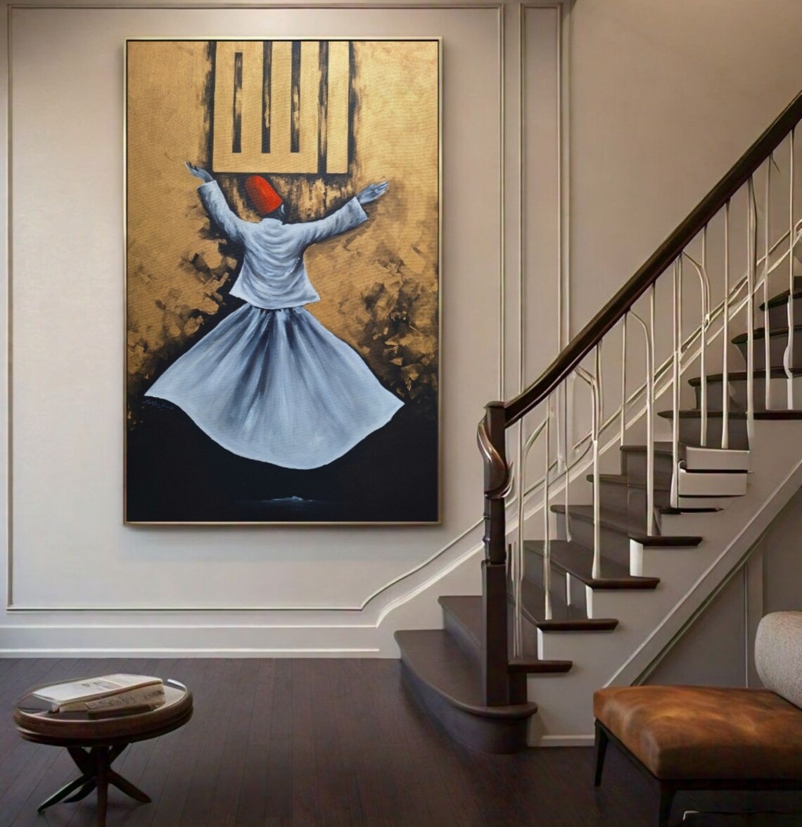 Whirling Dervish Sufi Dance Gold Background Spiritual Poster