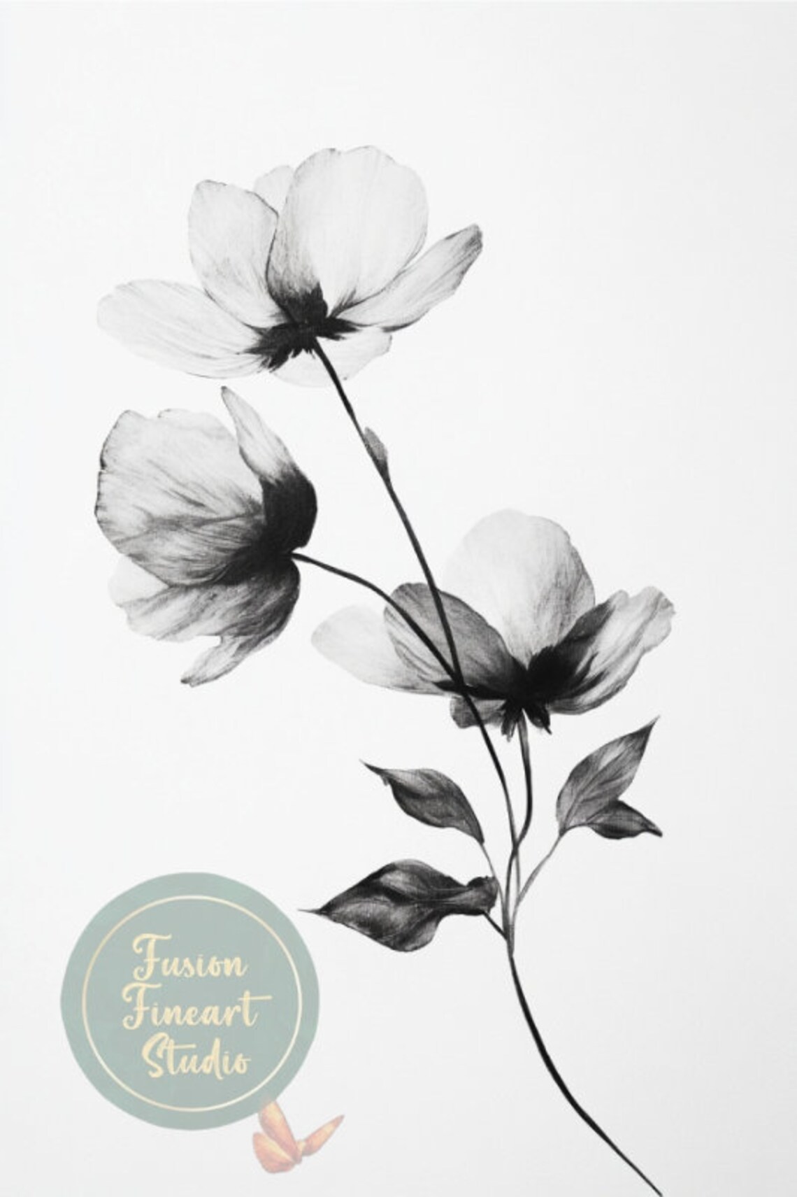Minimalist Black White Botanical Flower Sketch Modern Art Poster - Image 3