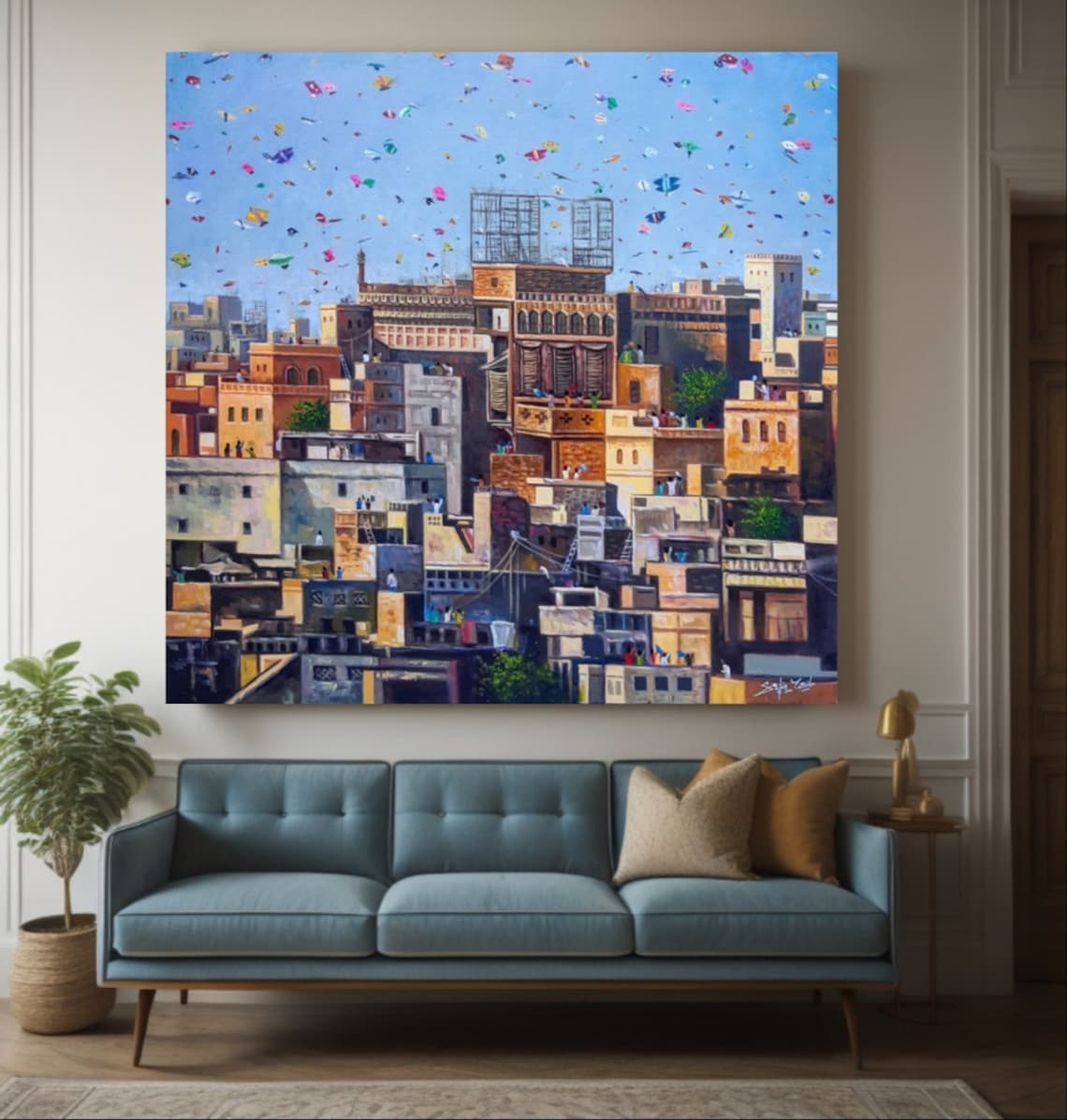Kite Festival Old City Rooftops Colorful Sky Panoramic Art Poster - Image 3