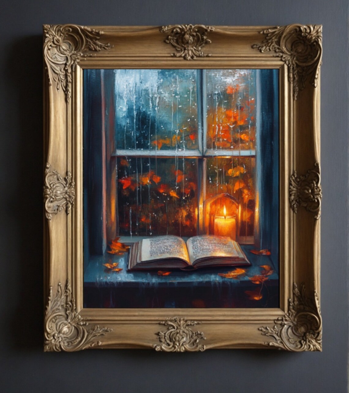 Fall Wall Art, Cozy Bookish Autumn Oil Painting