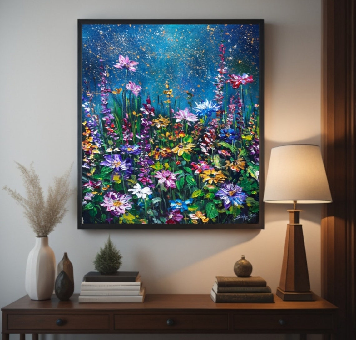 Flower Painting Moody Wall Art Oil Painting Floral Wall Art Textured Art Original Painting Wall Art Colorful Painting