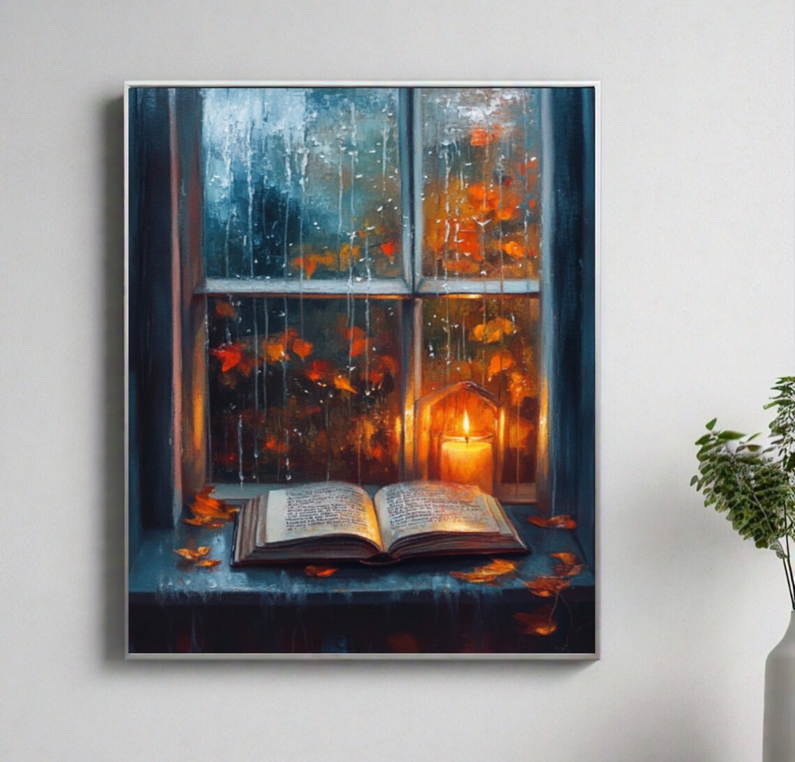 Fall Wall Art, Cozy Bookish Autumn Oil Painting - Image 2