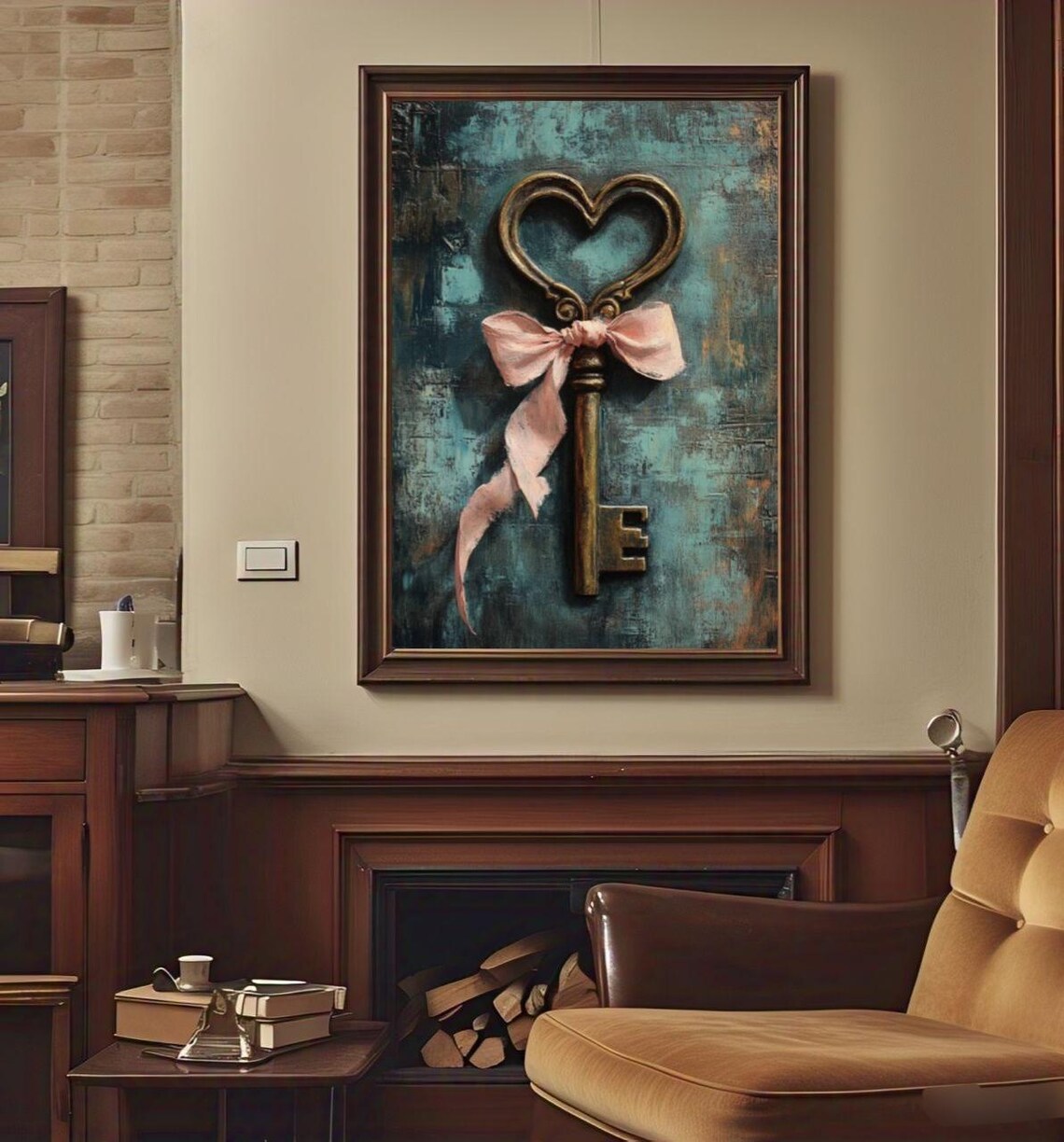 Valentines Day Print Heart Key Valentines Trendy Valentines Wall Art Moody Rustic Wall Art Prints