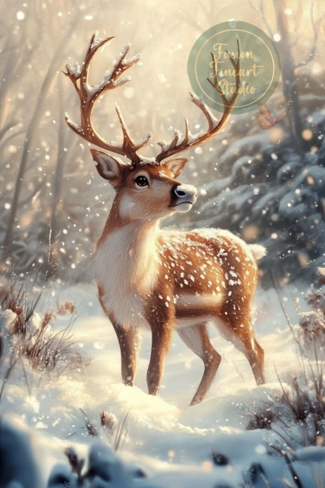 Christmas Reindeer Winter Scene Art Print - Image 3