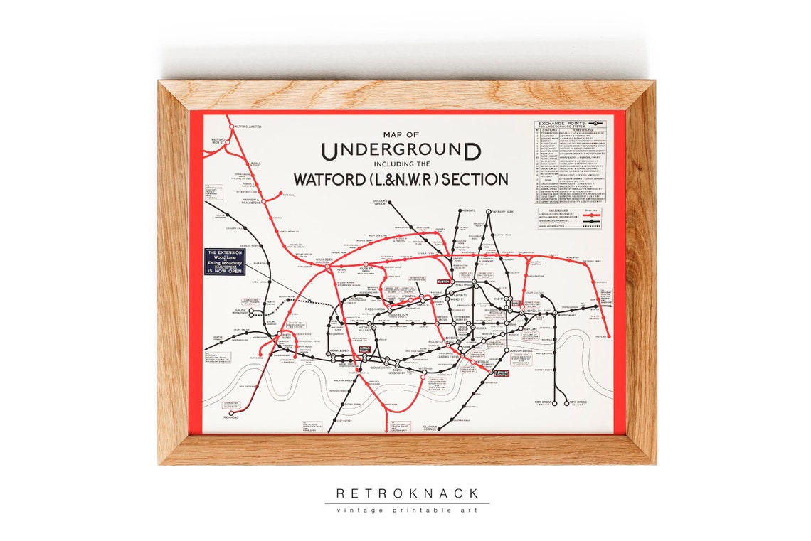 Vintage London Underground Watford Section Retro Transit Map Poster - Image 2