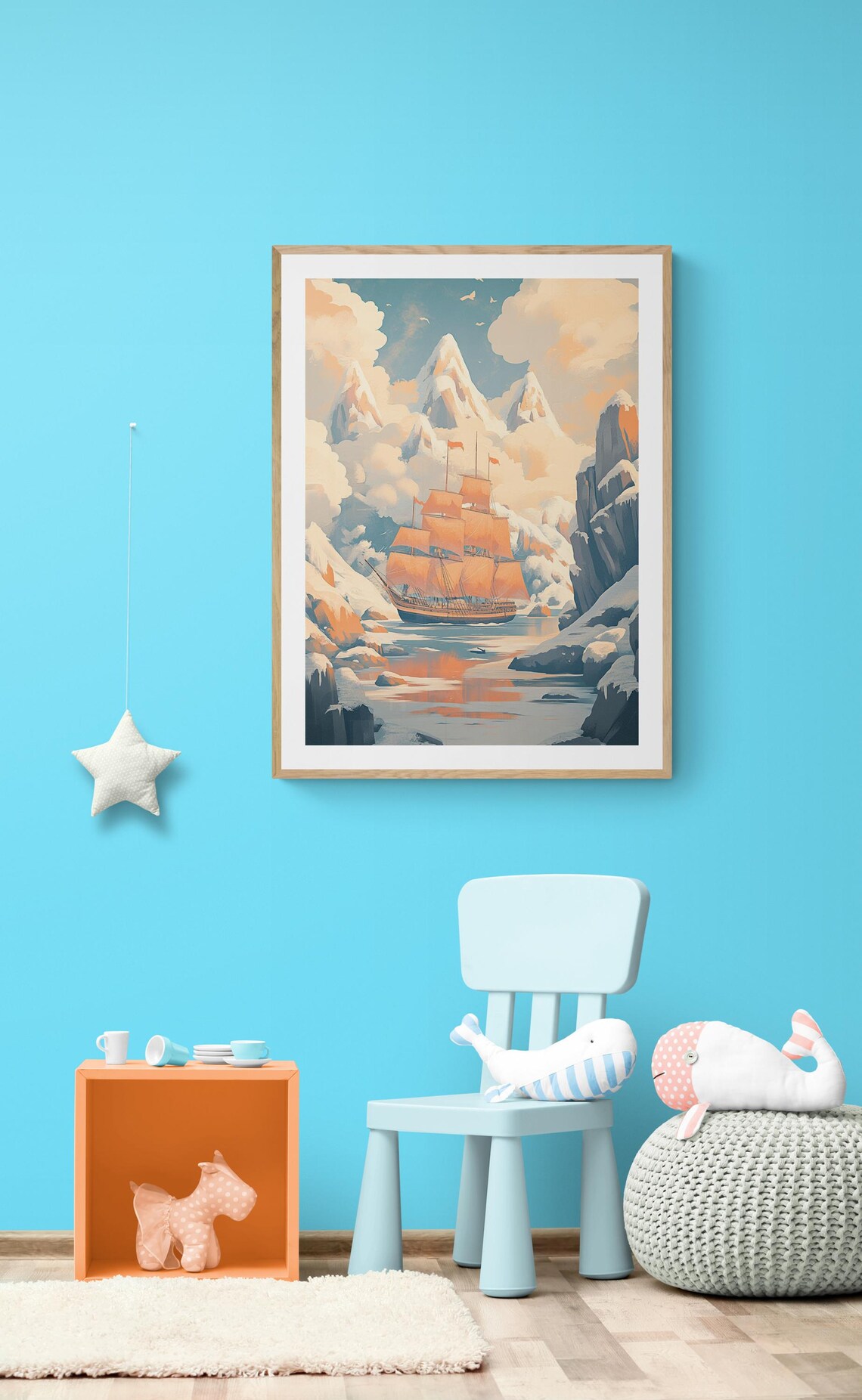 Arctic Sailing Ship Orange Sails Icy Fjord Mountains Adventure Poster - Image 4
