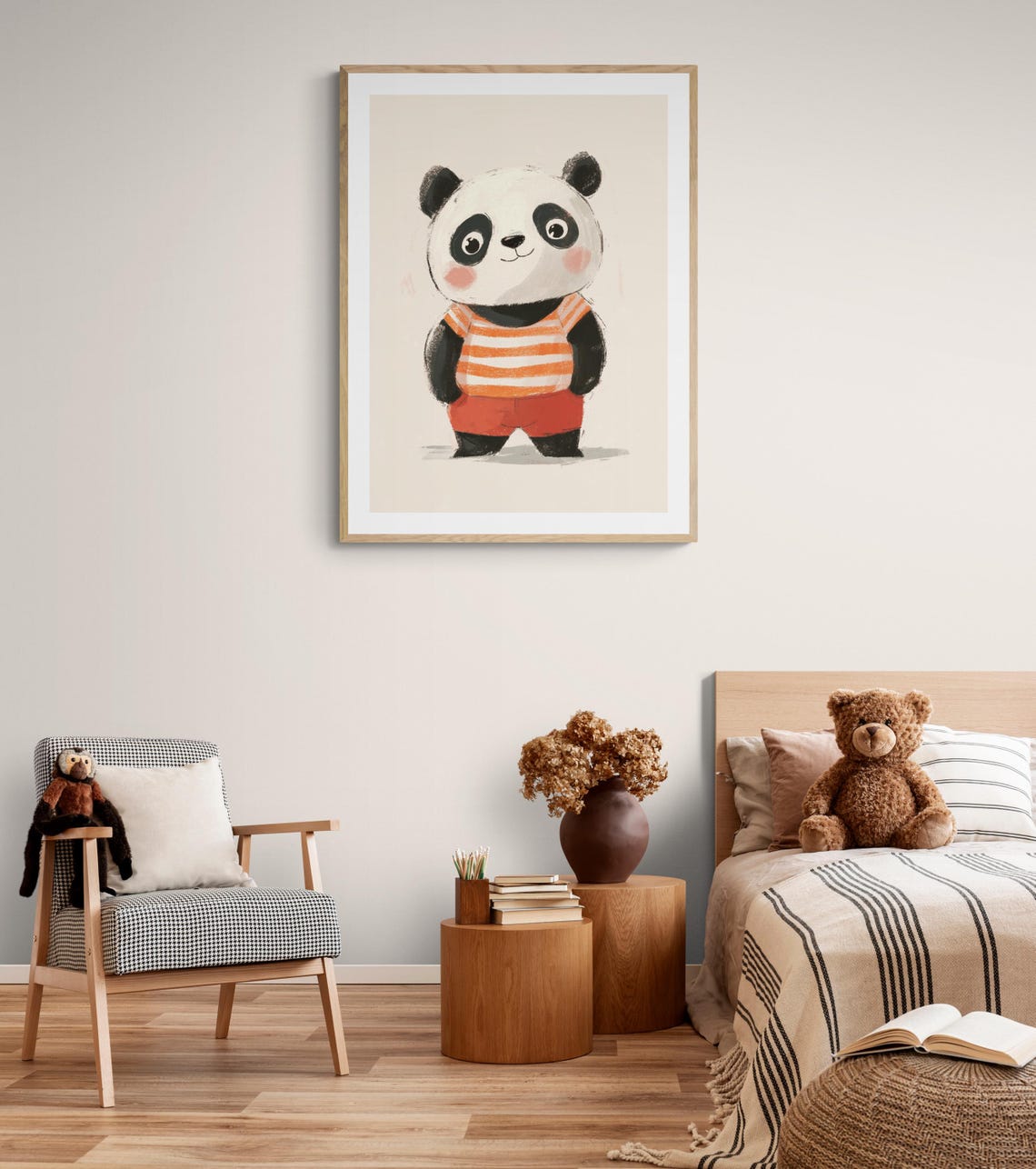 Baby Panda In Striped Shirt Cute Pastel Kids Nursery Wall Art Poster - Image 4
