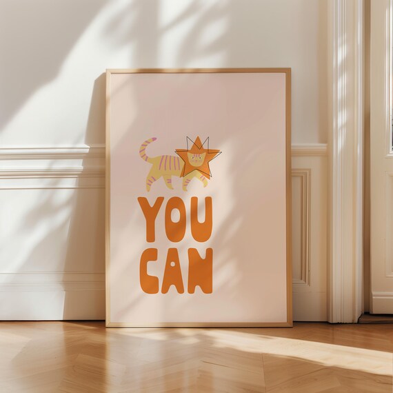 Daily Positive Affirmation Classroom Decor You Can Poster Vibrant Playroom Sign Nursery Wall Cat Art