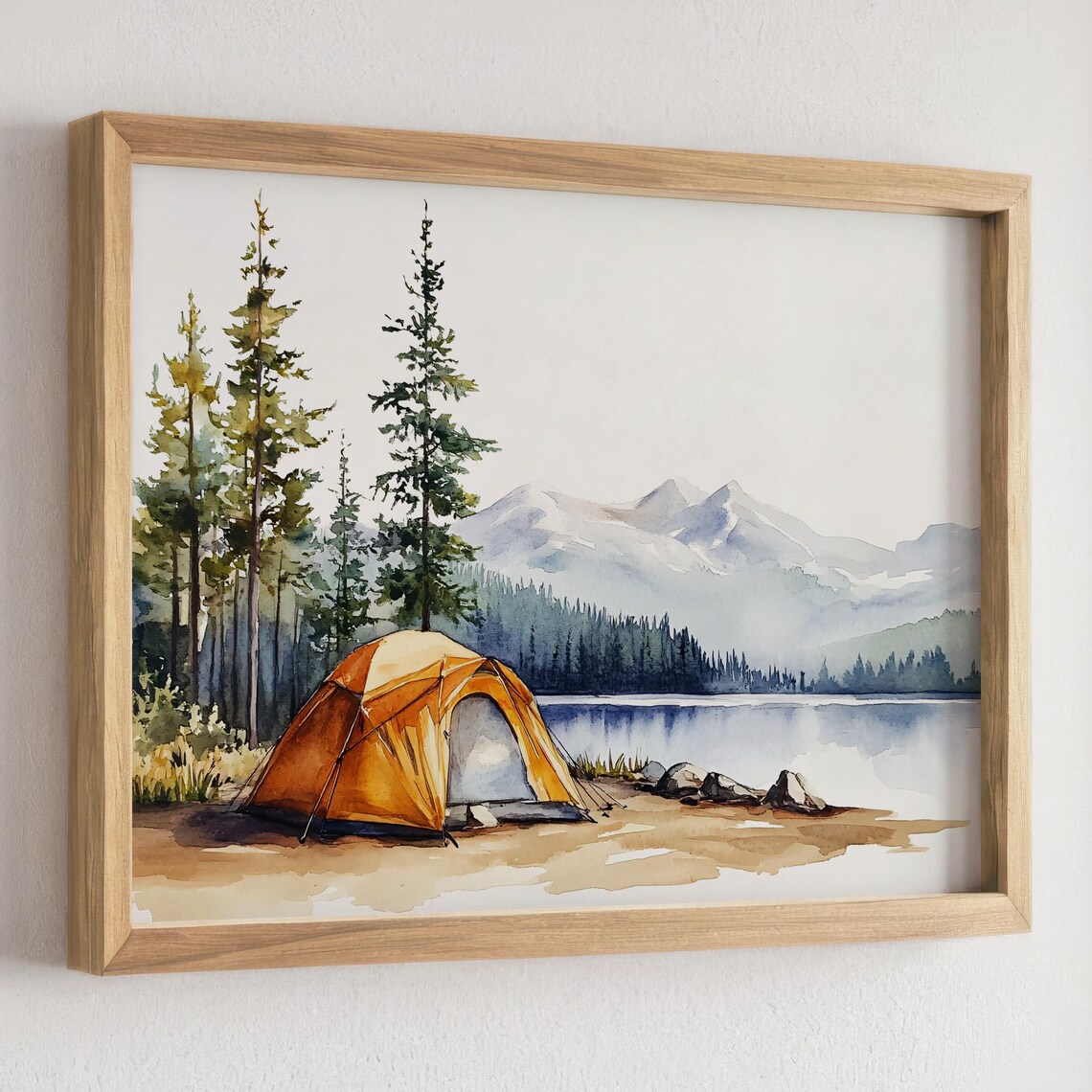 Camping Landscape Watercolor Art Print, Mountain Lake - Image 3