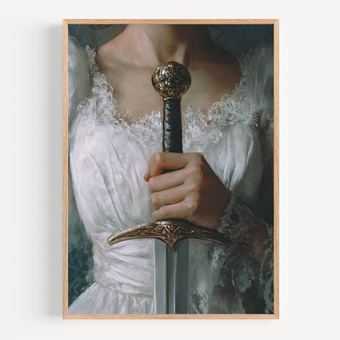 Victorian Woman Holding Ornate Sword Fantasy Elegant Scene Poster - Image 2