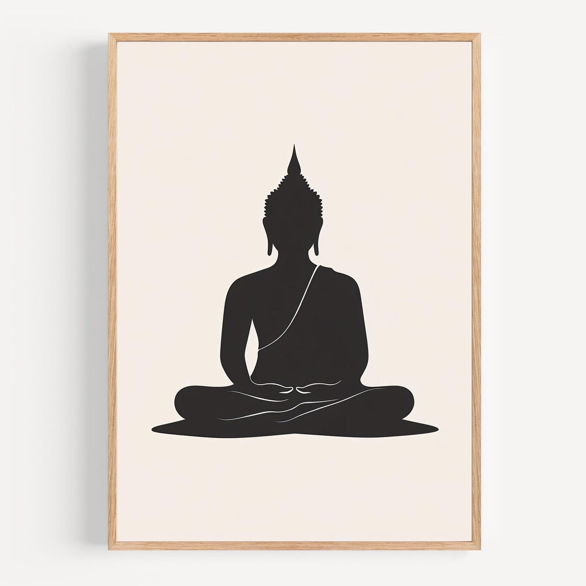 Minimalist Black Buddha Silhouette on Cream Background Poster - Image 3