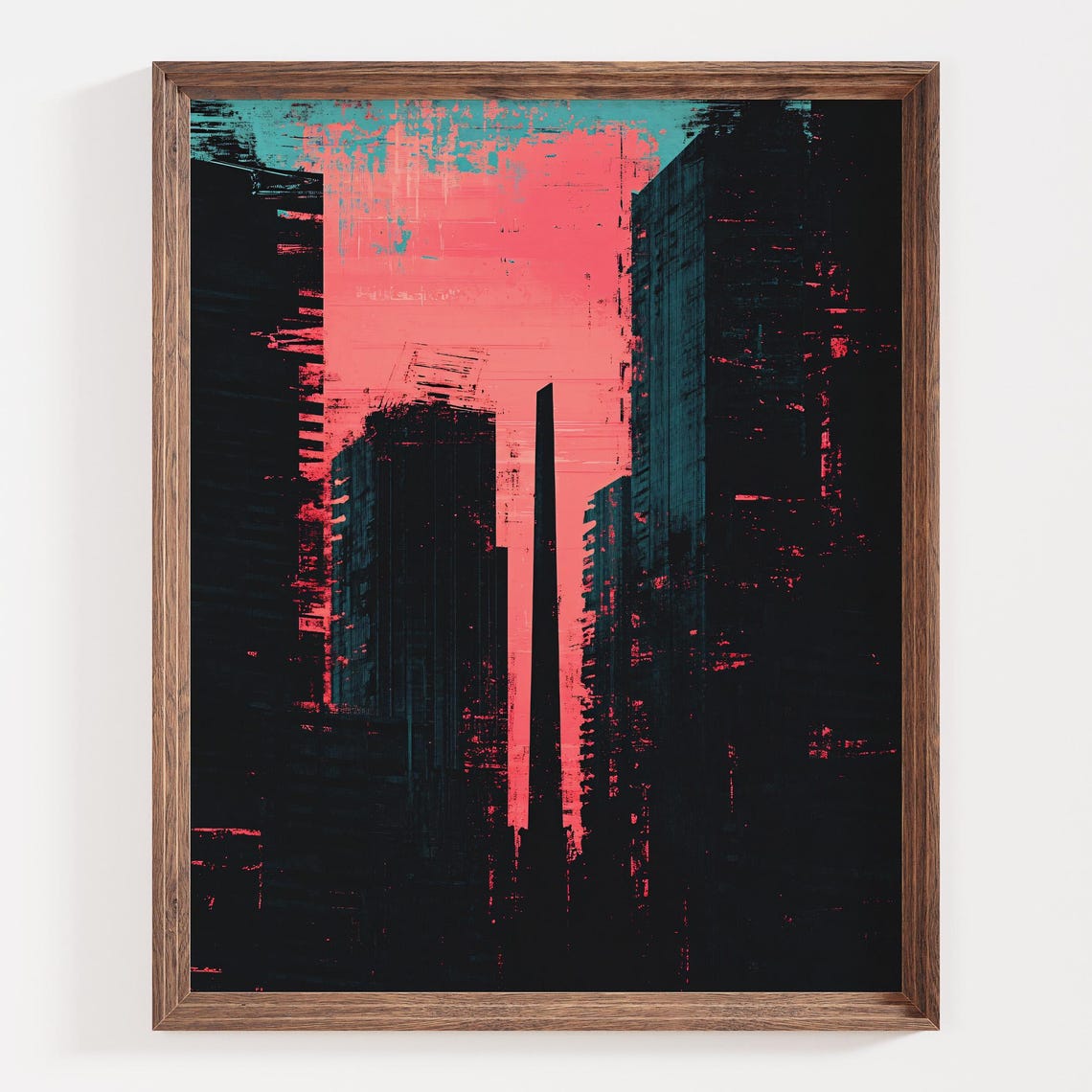 Abstract Cityscape Art Print Modern Urban Wall Decor Bold Red And Black Skyline Contemporary Minimalist Artwork Industrial Home Decor - Image 3