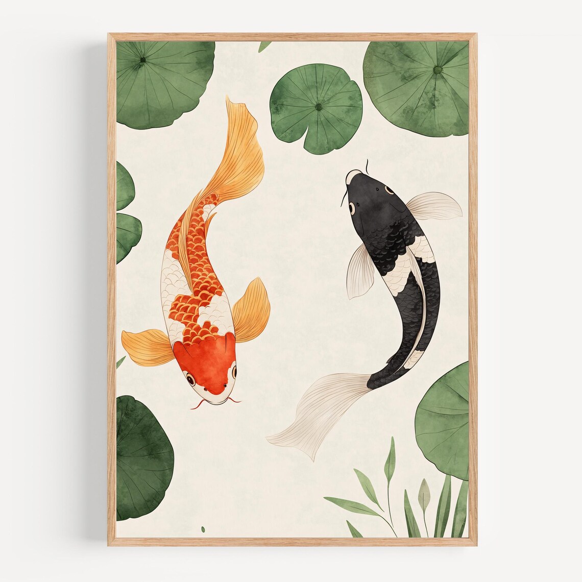 Koi Watercolor Art Print, Japanese Zen Lily Pad Pond - Image 2
