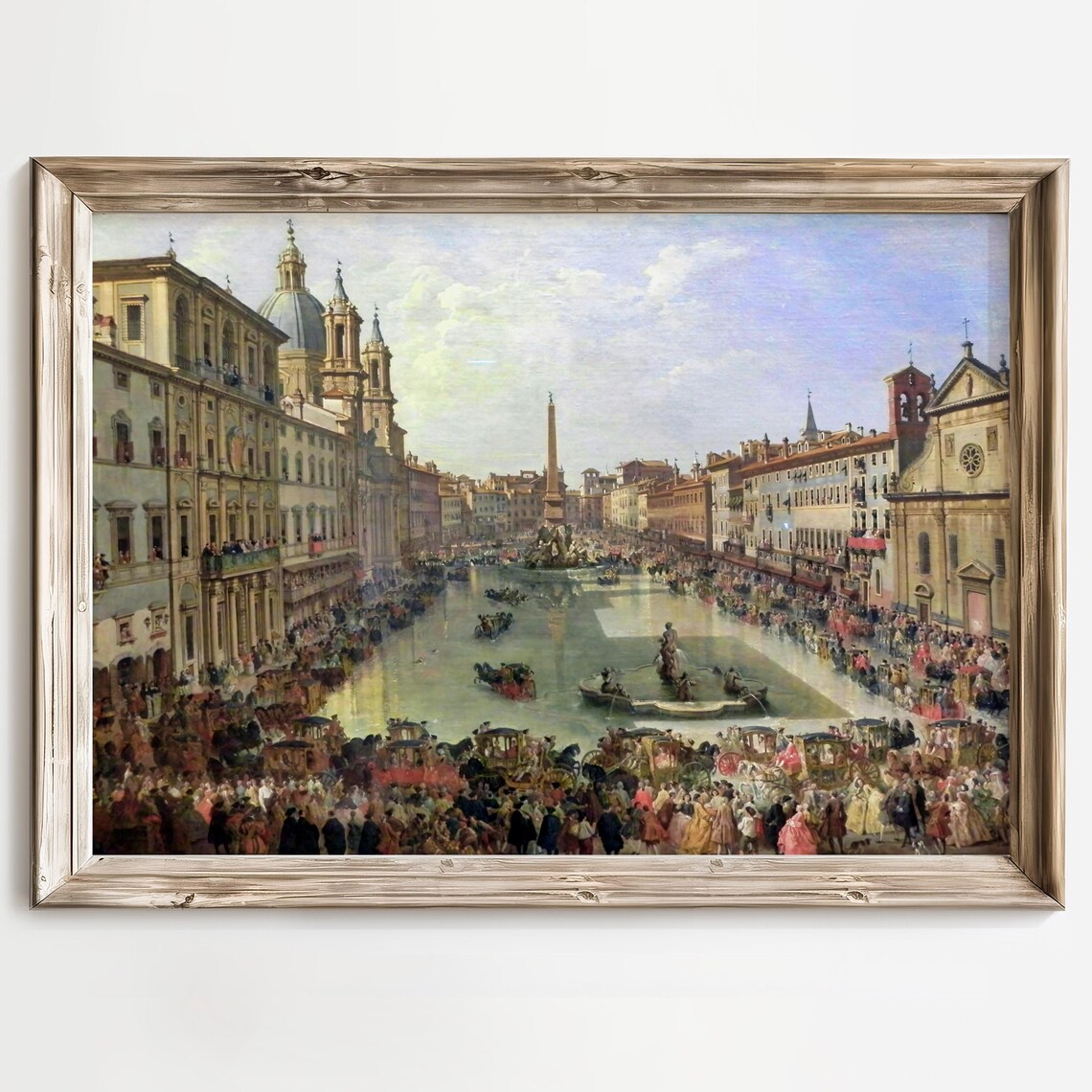 Historic Rome Piazza with Bustling Crowd Vintage Painting Poster - Image 3
