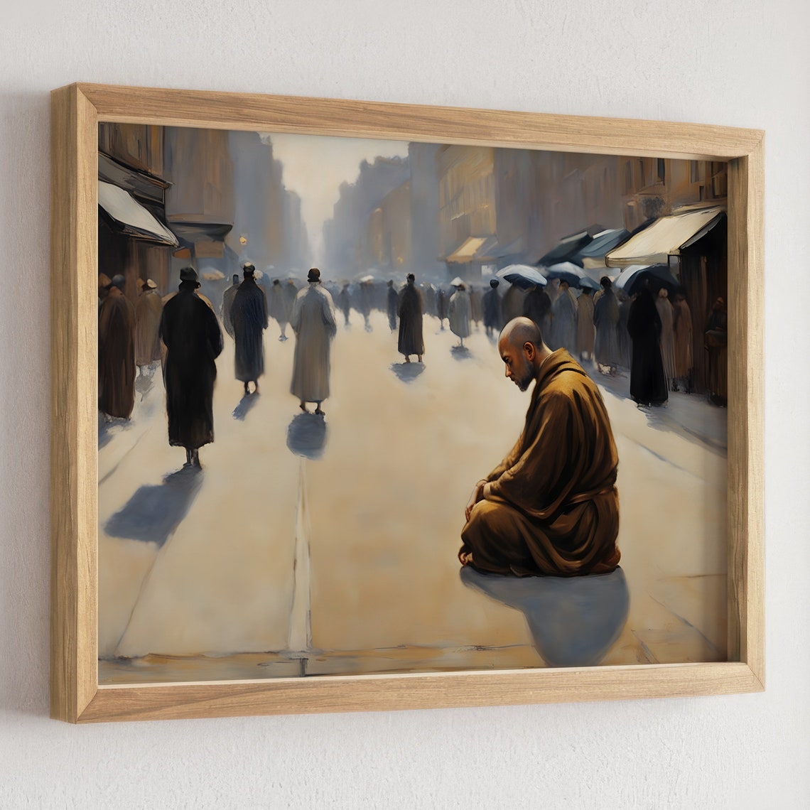 Finding Calm In The Noise Meditating Monk Spiritual Zen Home Decor Calming Wall Art Print Tranquil Serene Horizontal Landscape Poster