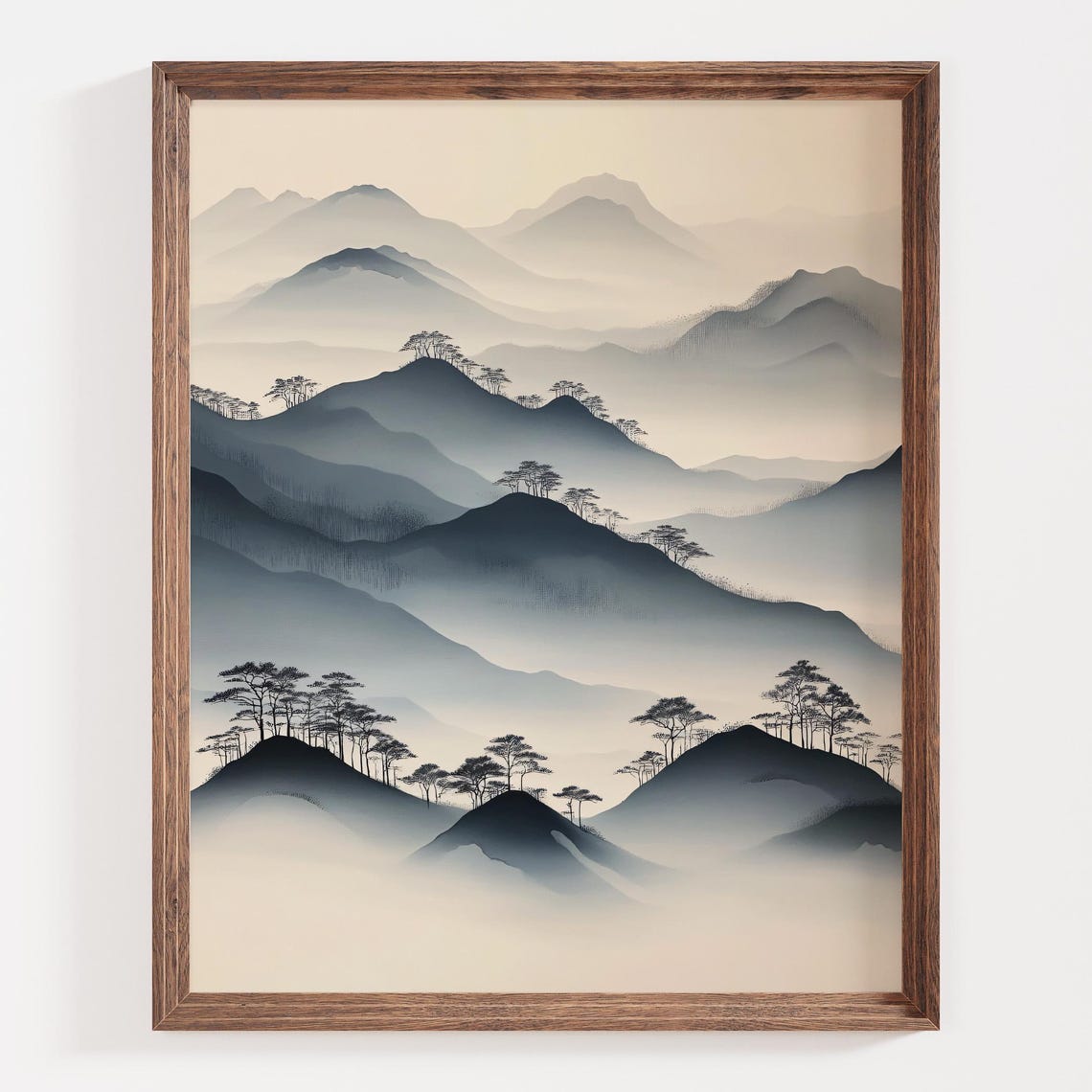 Minimalist Mountain Art Zen Decor Serene Mountain Landscape Print Foggy Mountains Wall Art Tranquil Nature Scene Gift For Mindfulness