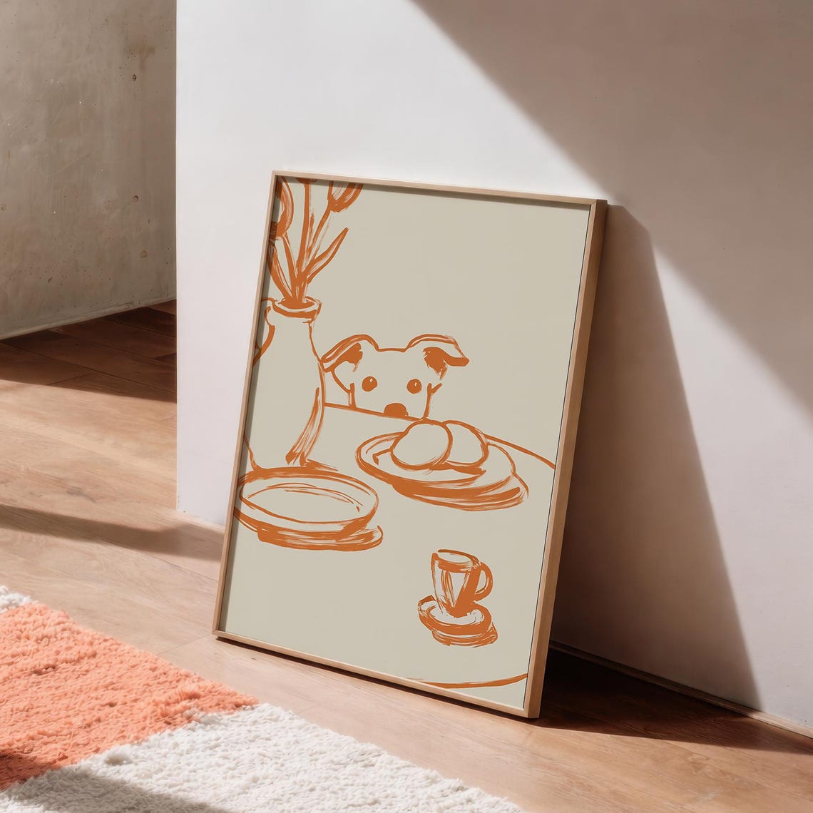 Peeking Dog Wall Art Minimalist Line Poster Terracotta Kitchen Decor Pet Lover Gift Modern Still Life Illustration Beige - Image 4