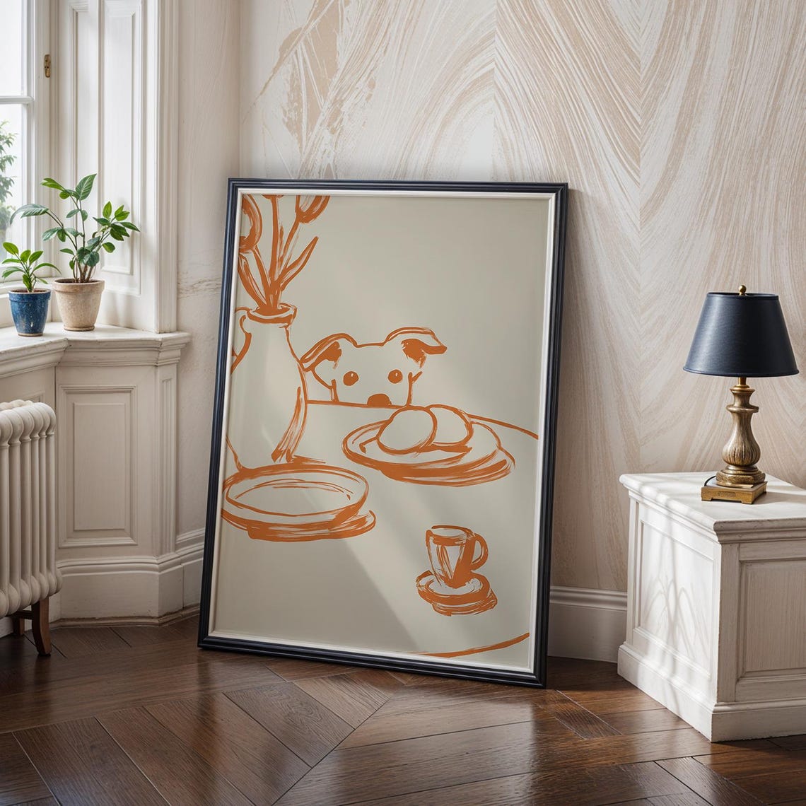 Peeking Dog Wall Art Minimalist Line Poster Terracotta Kitchen Decor Pet Lover Gift Modern Still Life Illustration Beige - Image 2