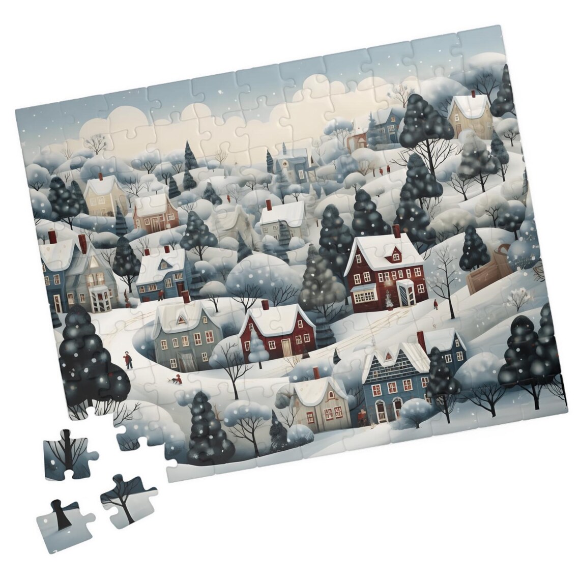 Winter Town Contemporary Folk Art Art Print