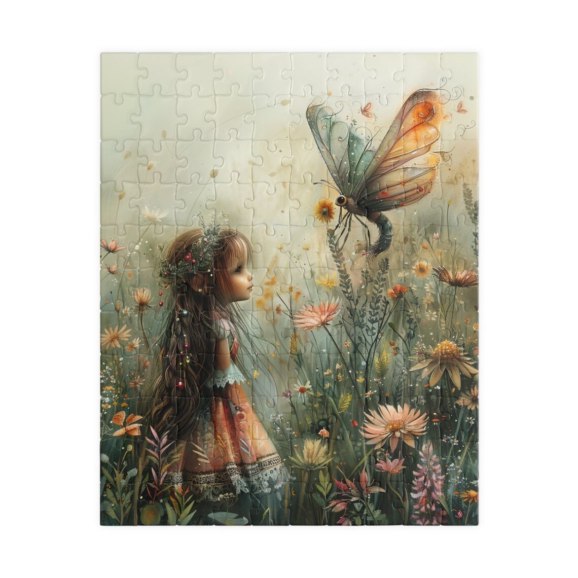 Dreamy Girl Among Wildflowers With Giant Butterfly Art Poster - Image 5