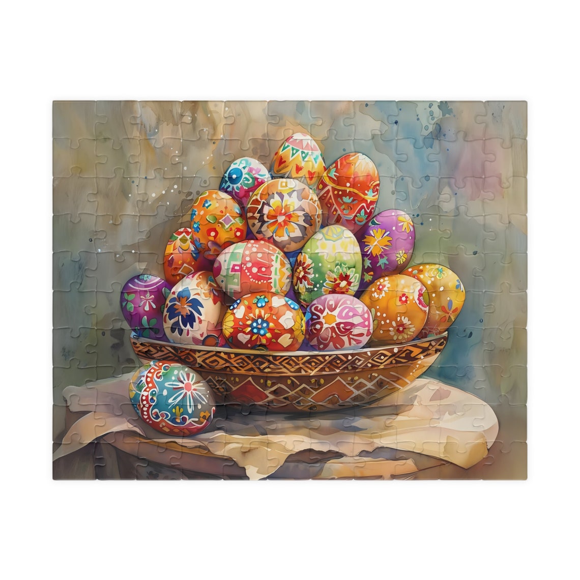 Rustic Bowl of Hand Painted Colorful Easter Eggs Watercolor Art Print - Image 4