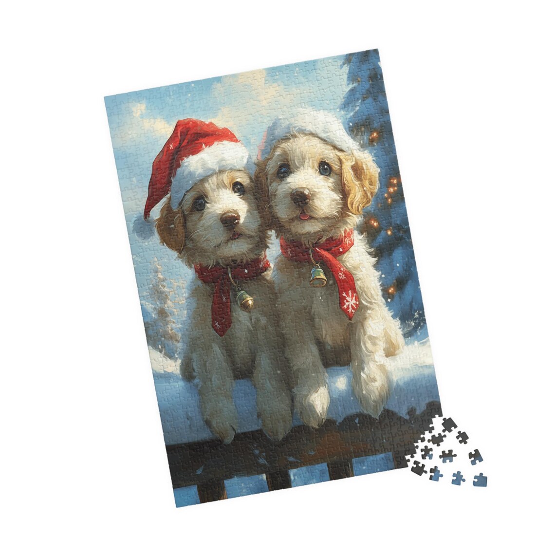 Two Doodle Puppies in Santa Hats and Red Scarves Christmas Dog Poster - Image 4