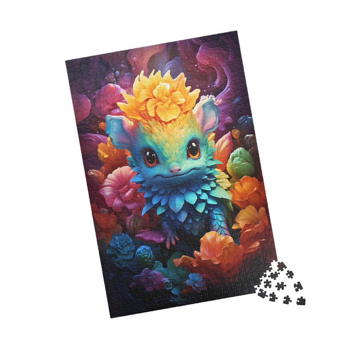 Acceptara Sweet Teal Fantasy Creature with Golden Flower Crown Poster - Image 4