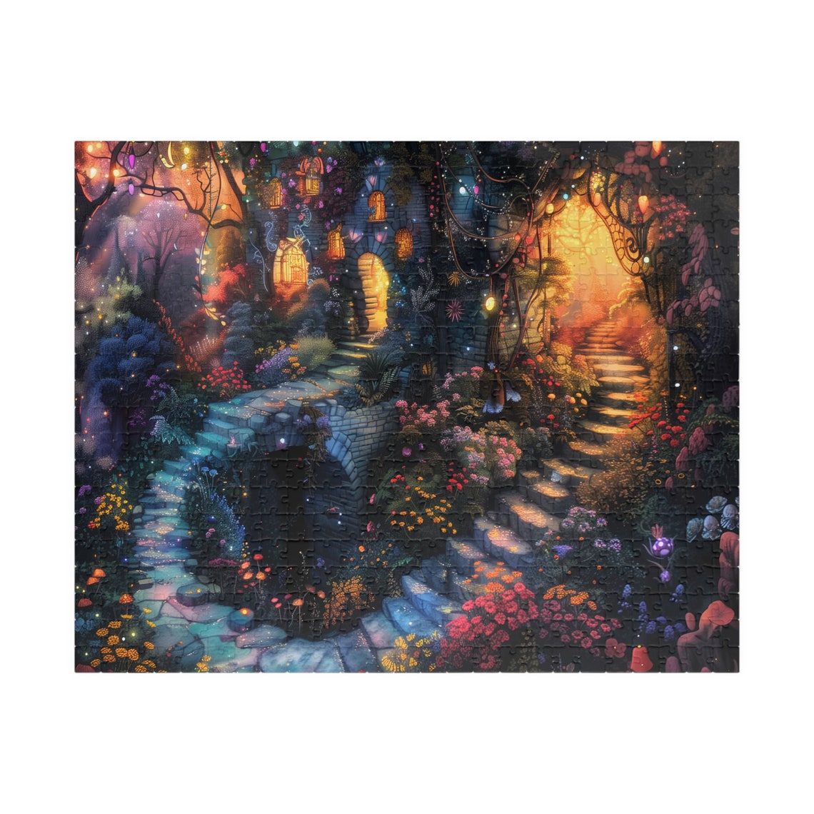 Secret Fairy House Glowing Garden Night Stairs Lantern Light Poster - Image 3