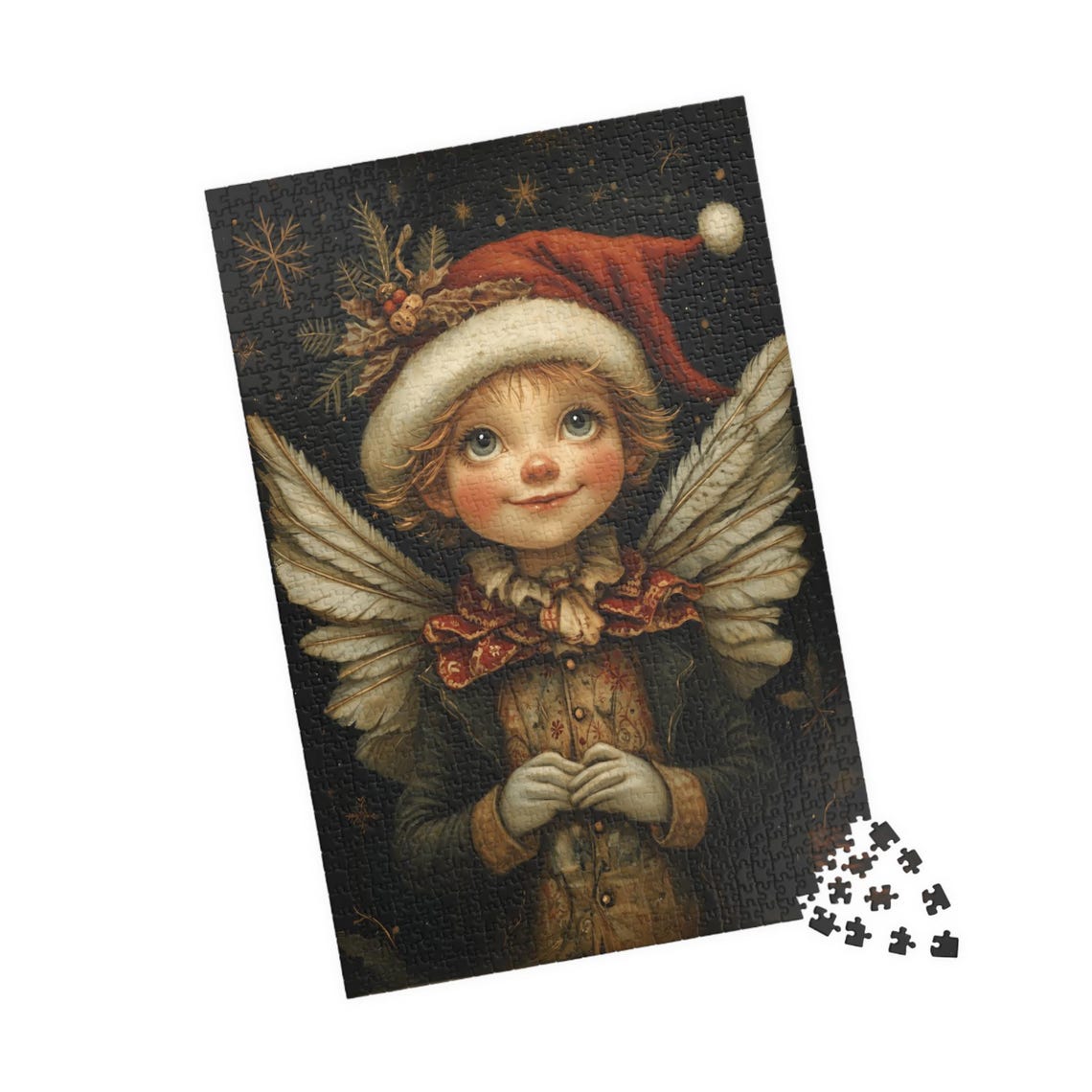 Little Boy Angel Santa Hat Victorian Coat Snowy Night Poster - Image 4
