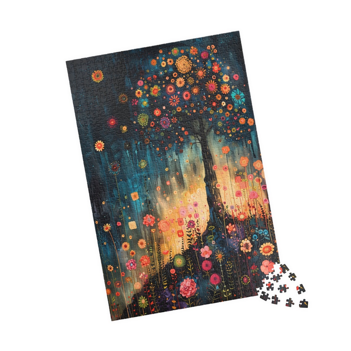 Folk Art Floral Tree Night Meadow Colorful Landscape Art Poster - Image 4