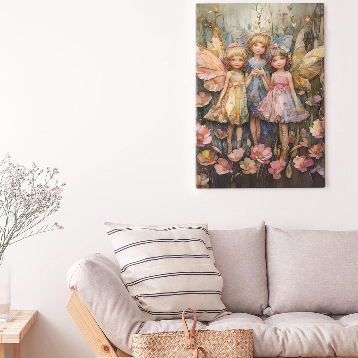 Three Fairy Sisters Dark Forest Cosmos Flowers Watercolor Poster - Image 2