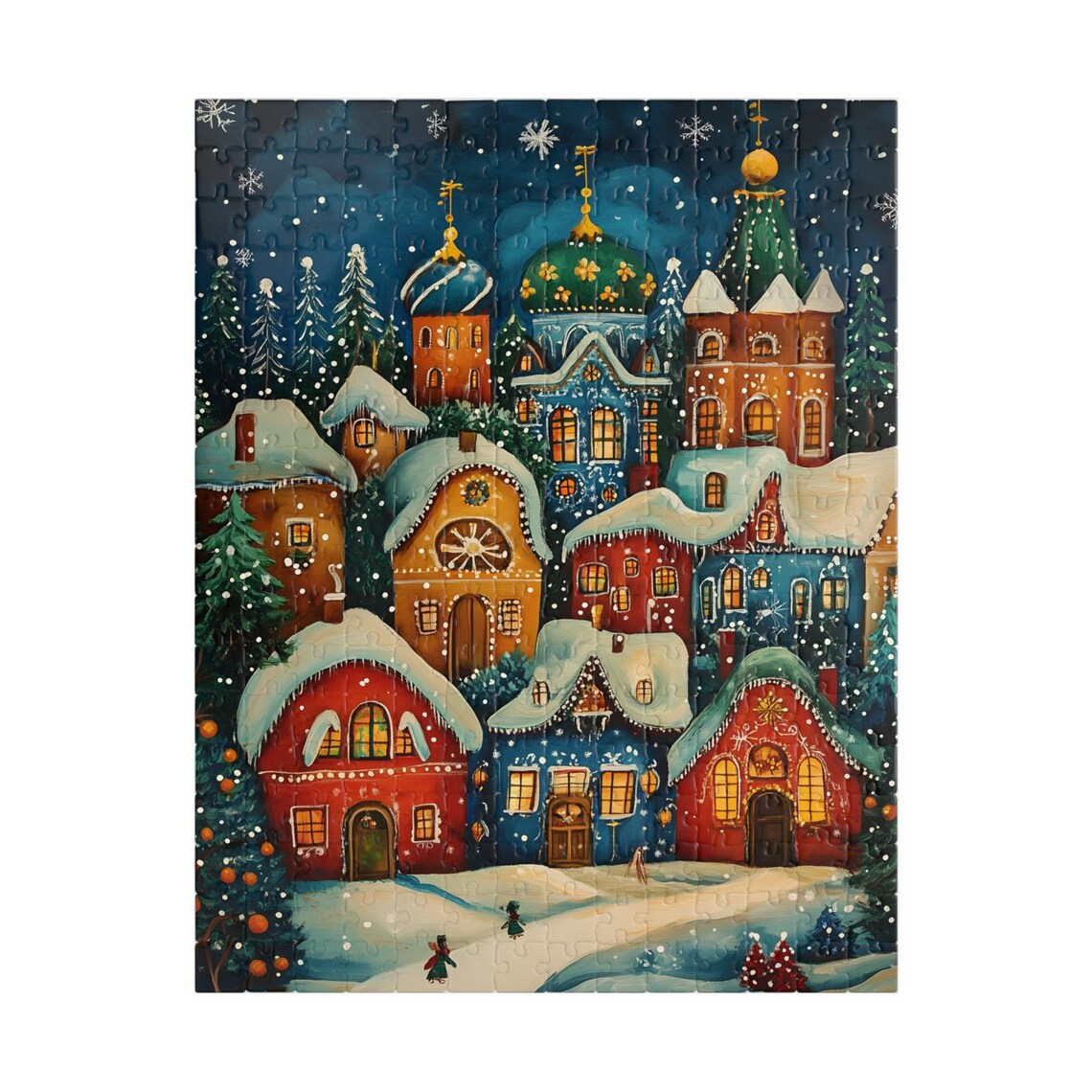 Russian Folk Art Snowy Village Jigsaw Puzzle - Image 5
