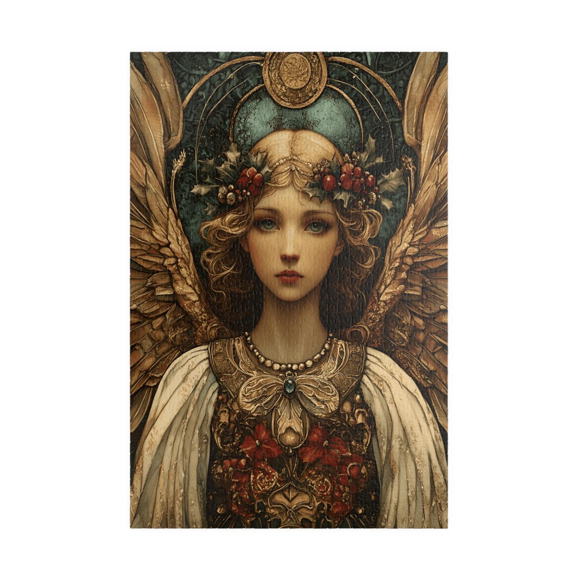 Elegant Angel Holly Berry Crown Golden Halo Vintage Style Poster - Image 3