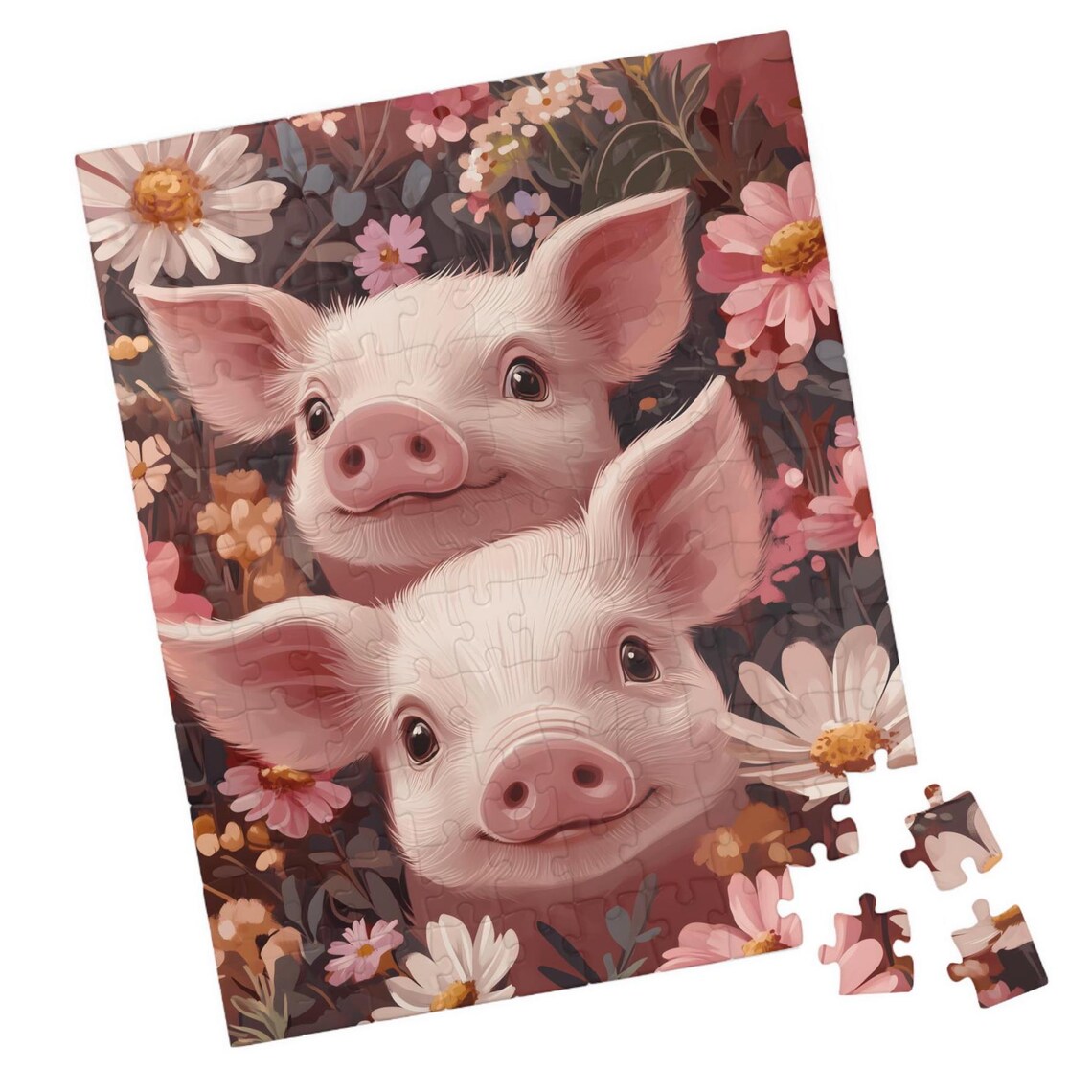 Two Baby Pigs Wildflower Meadow Cute Piglet Floral Art Poster