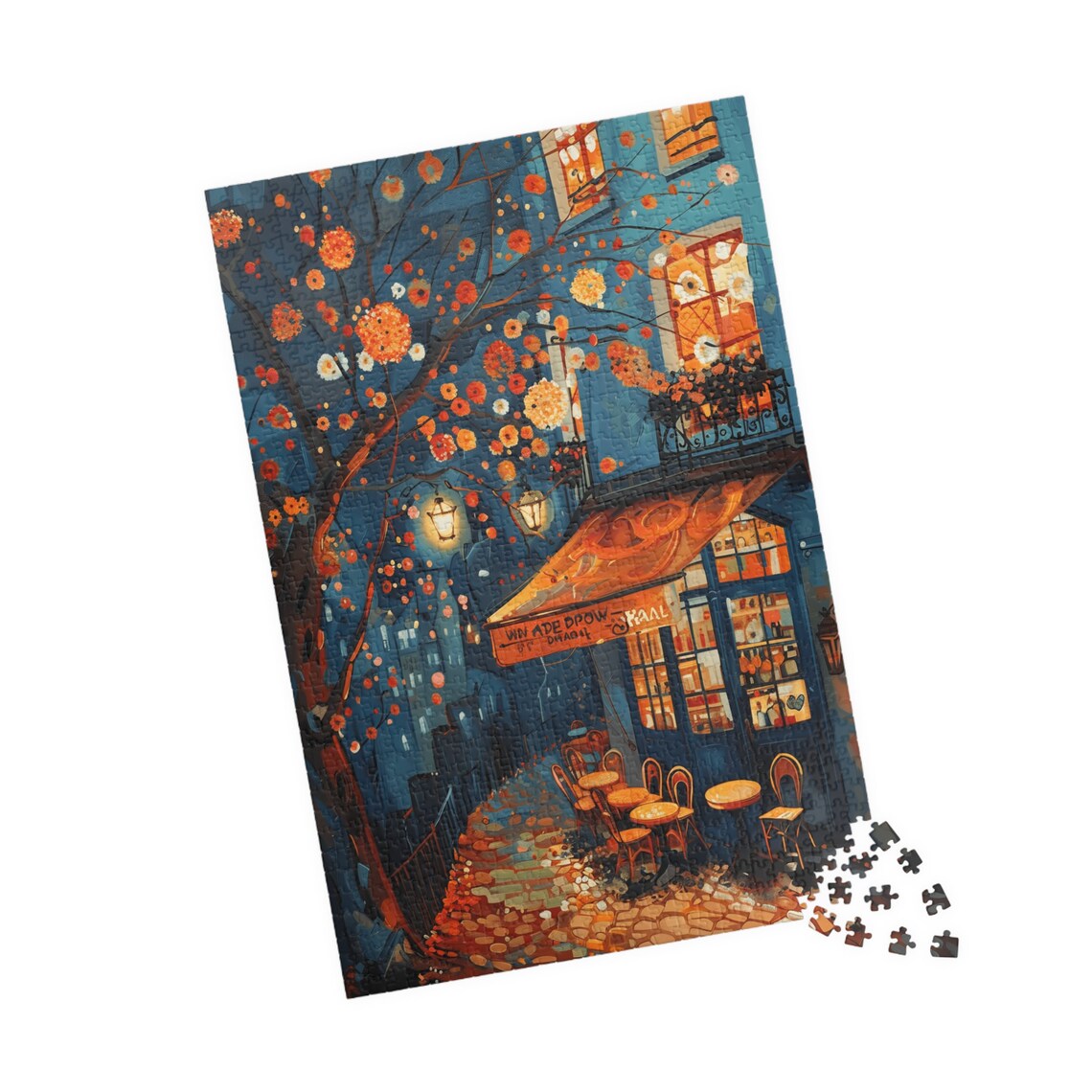 Parisian Cafe at Night Impressionist Blossom Street Scene Poster - Image 4