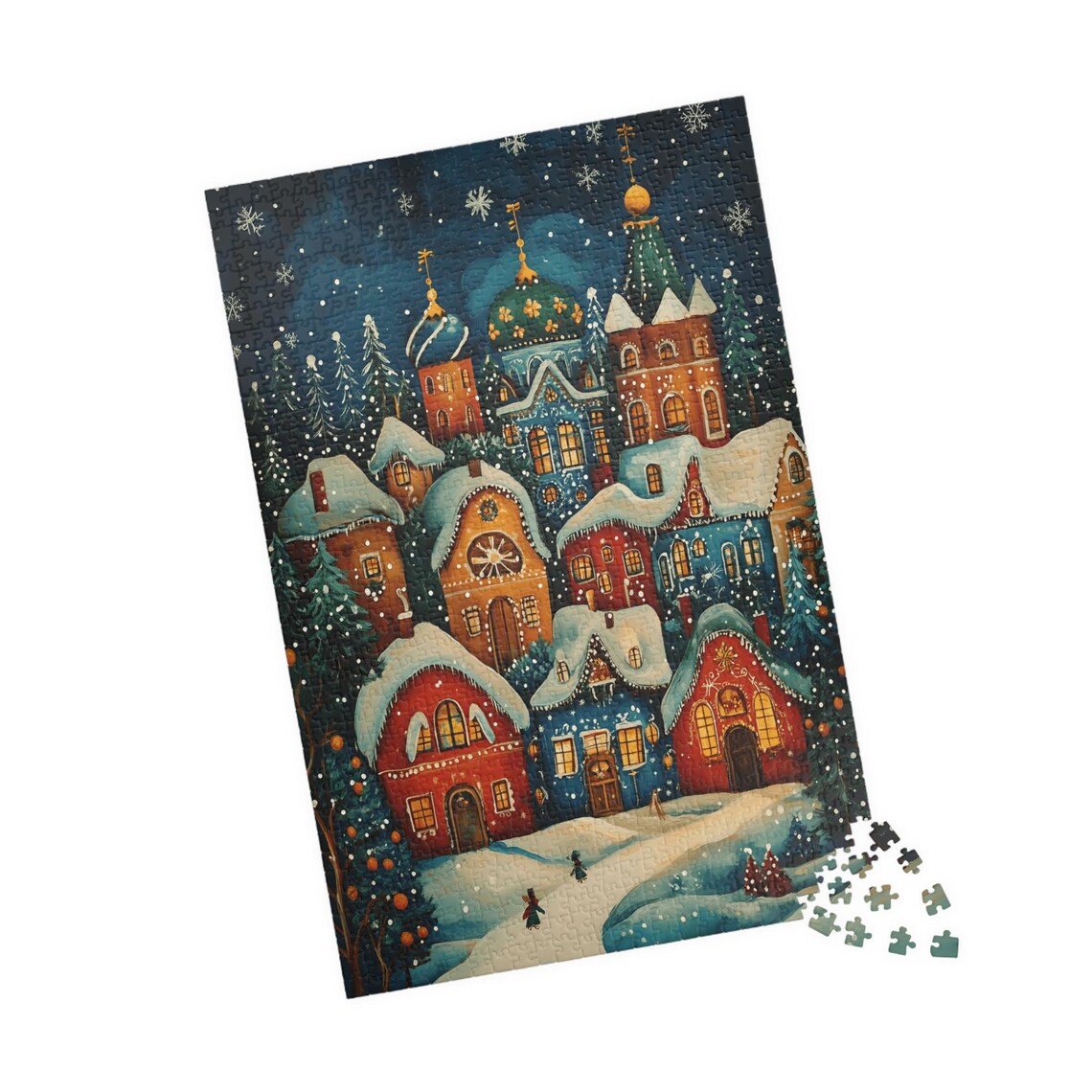 Russian Folk Art Snowy Village Jigsaw Puzzle - Image 4
