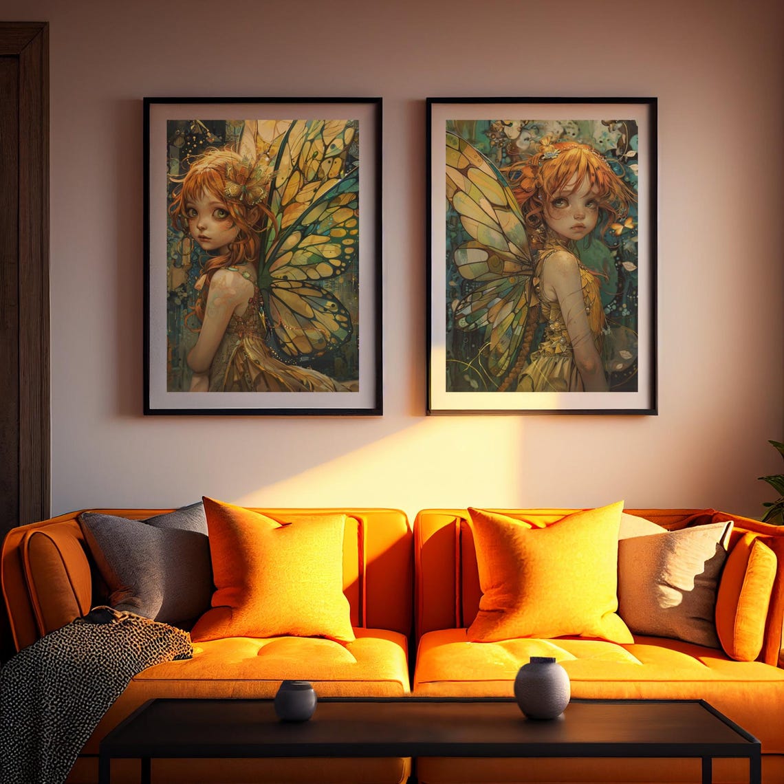 Red Haired Fairy Girl with Golden Wings Enchanted Forest Poster - Image 5